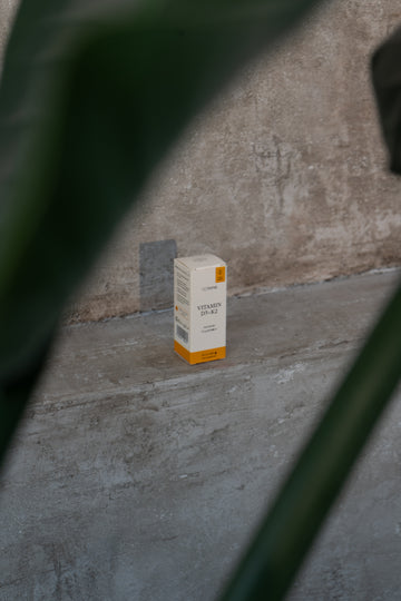 Small box on a concrete surface with a textured wall in the background